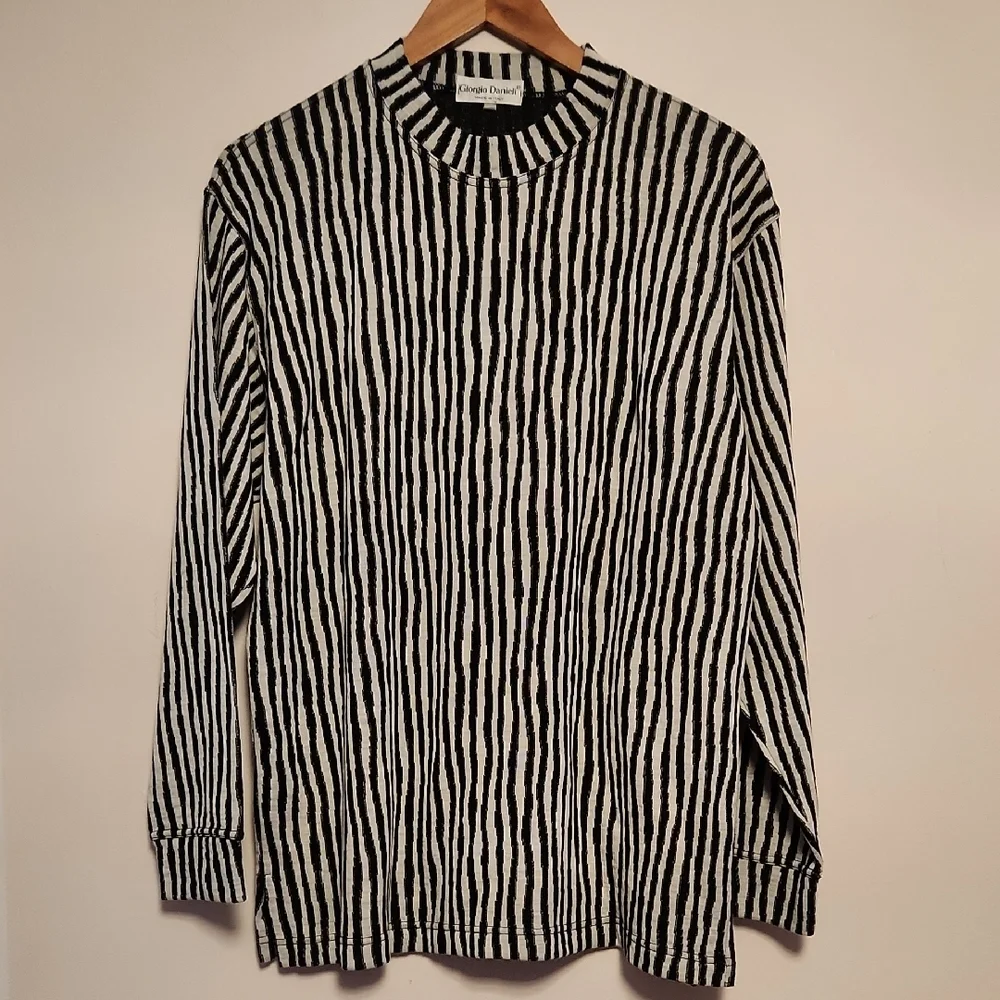 Georgio Danieli Black White Vertical Striped Pullover Sweater Mens M